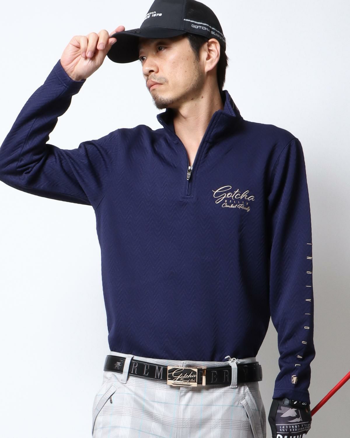 ネイビー：180cm67kg(Lサイズ着用)