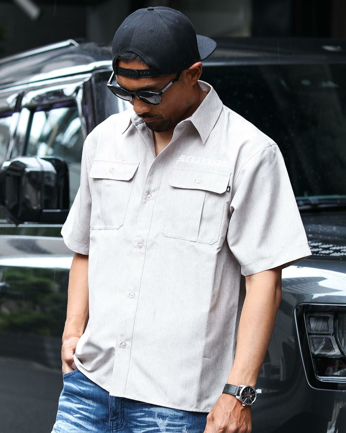 ベージュ:172cm/72kg(Lサイズ着用)