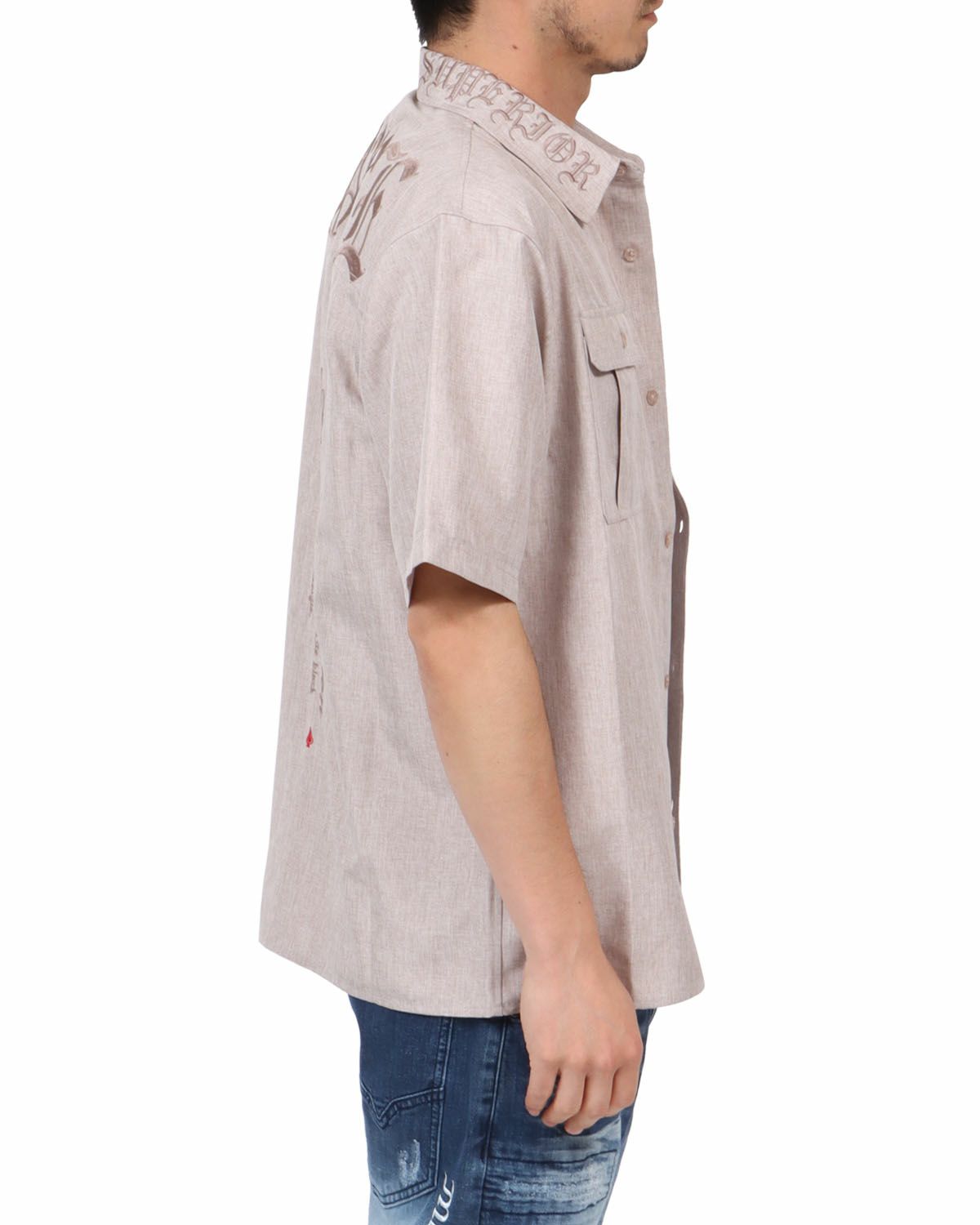 ベージュ：180cm67kg(Lサイズ着用)