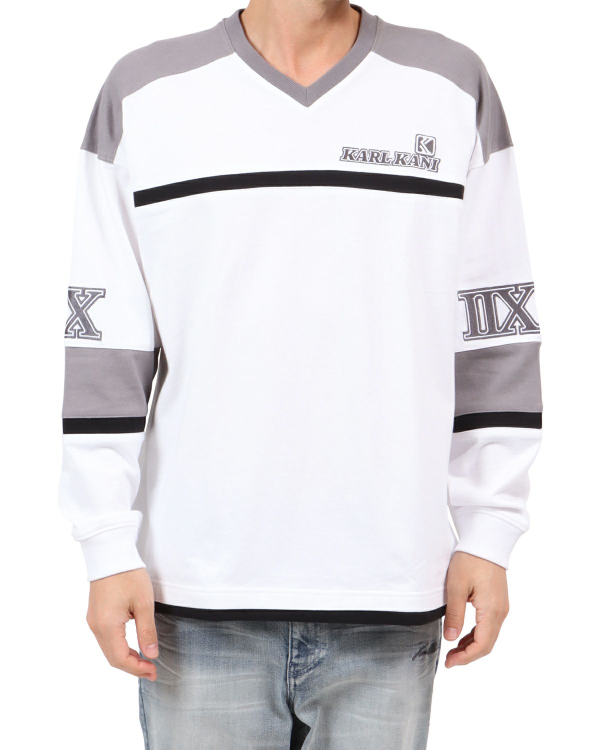 ホワイト：180cm67kg(Lサイズ着用)