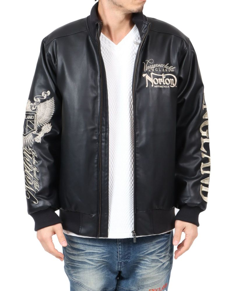 【わぎゃん】NORTON　ジャケット　MAXデザイン　大きめ　L相当 Norton MAXデザインPUジャケット メンズ