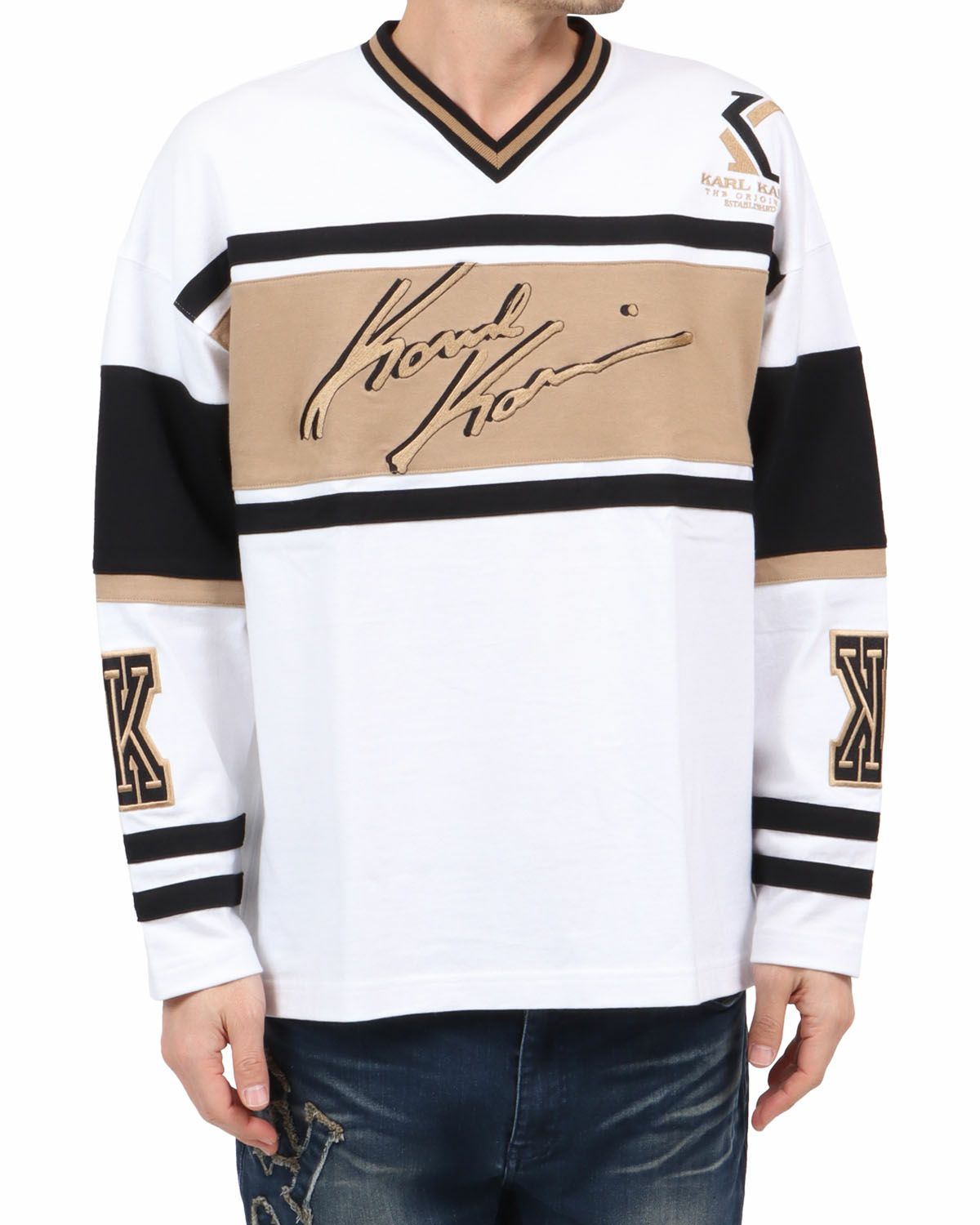 ホワイト：180cm67kg(Lサイズ着用)