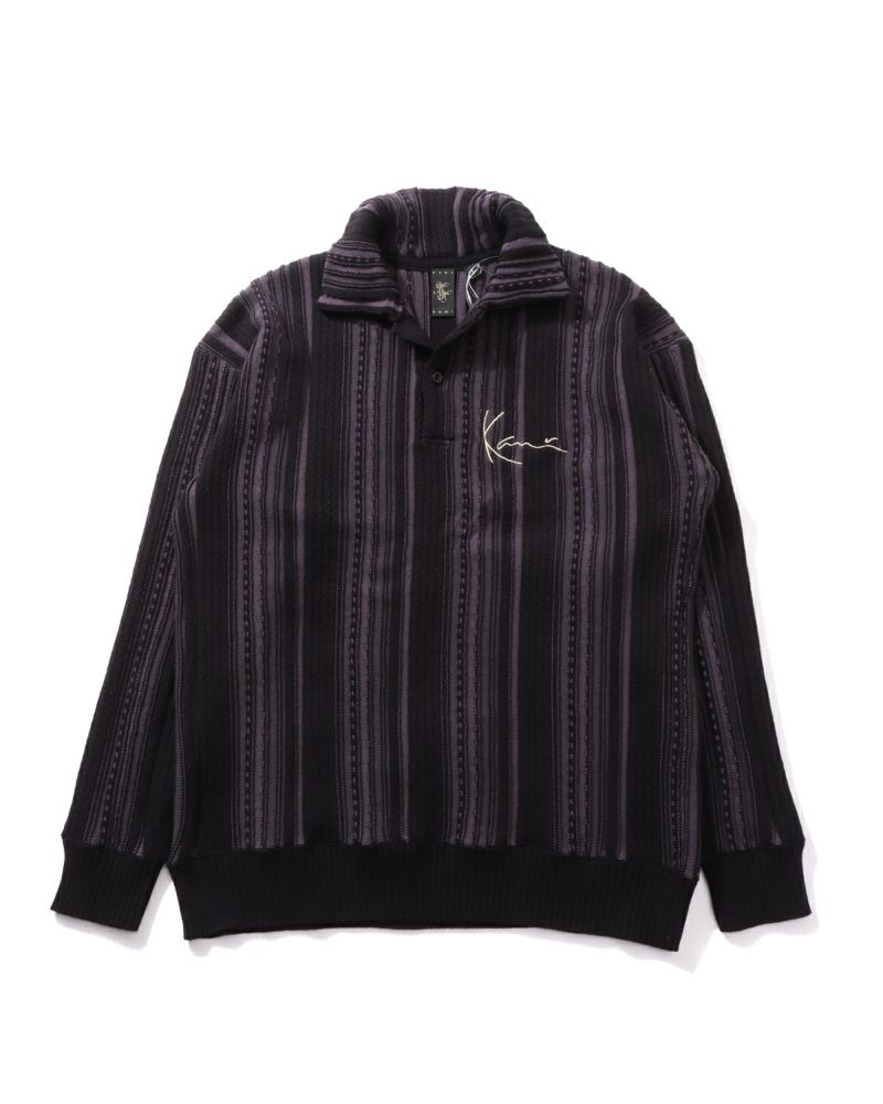 Karl Kani] ウォッシャブル ドロップショルダー マルチストライプ ニット ロング ポロ | PEET ONLINE STORE