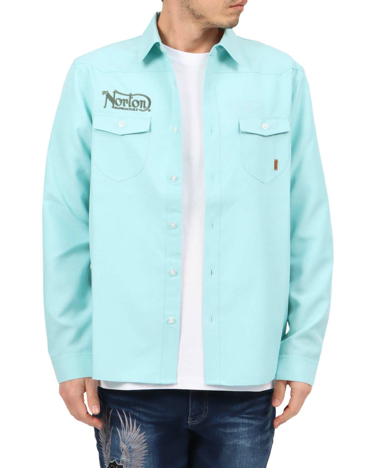 ミントグリーン：180cm67kg(Lサイズ着用)