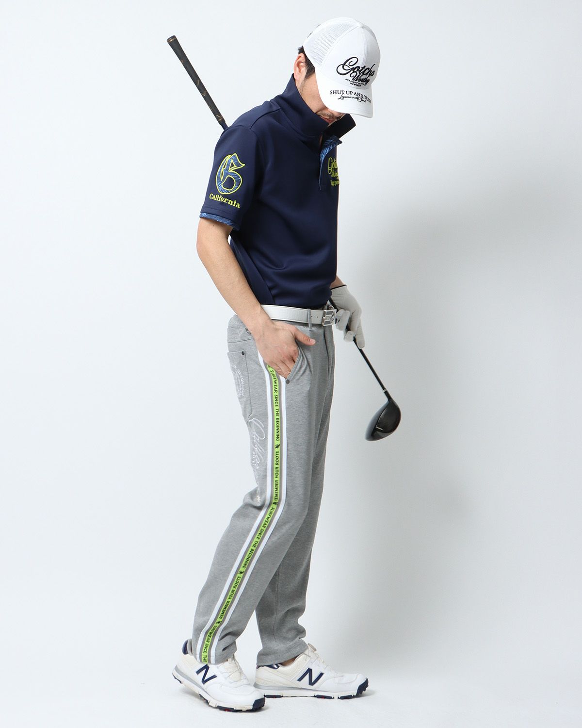 ネイビー：180cm67kg(Lサイズ着用)