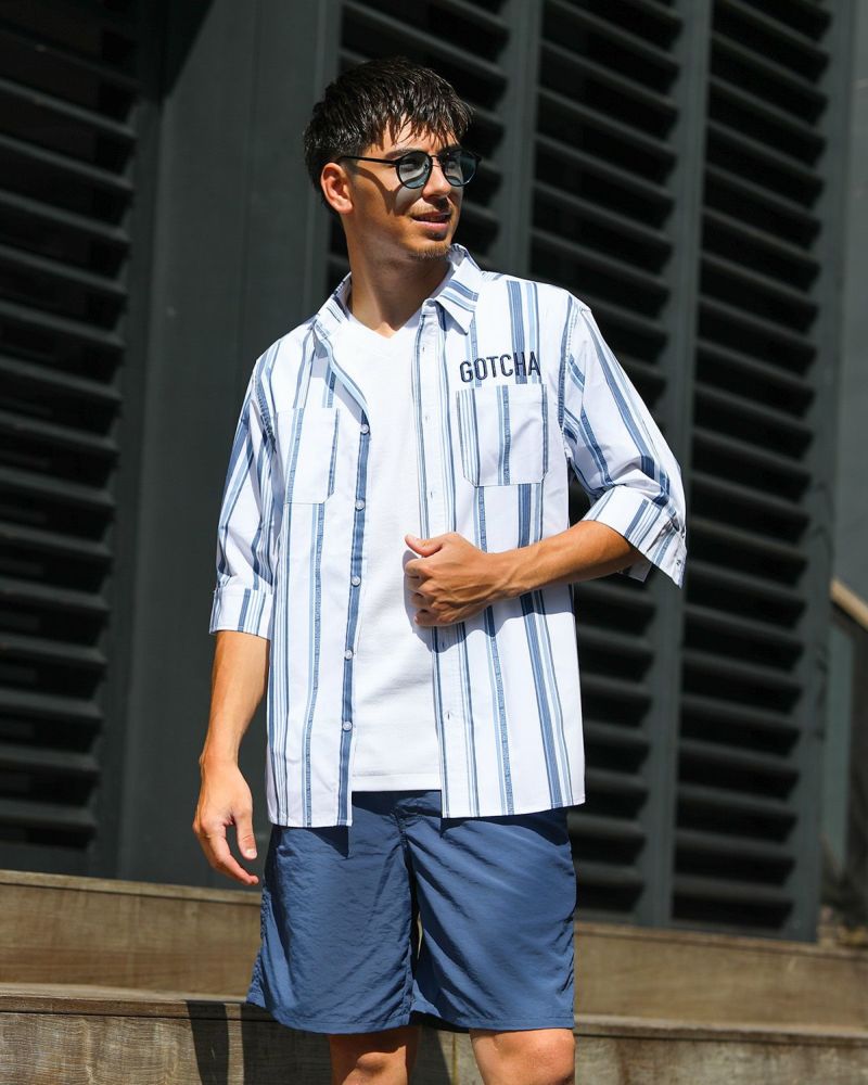 GOTCHA] ストレッチ マルチストライプ 6分袖 シャツ | PEET ONLINE STORE