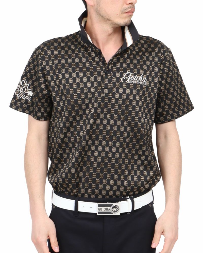 【ジャガード生地】【シャドー文字】【XL】GOTCHA GOLF ゴルフウェア GOTCHA GOLF] モノグラム ジャカード ライン ポロシャツ | PEET