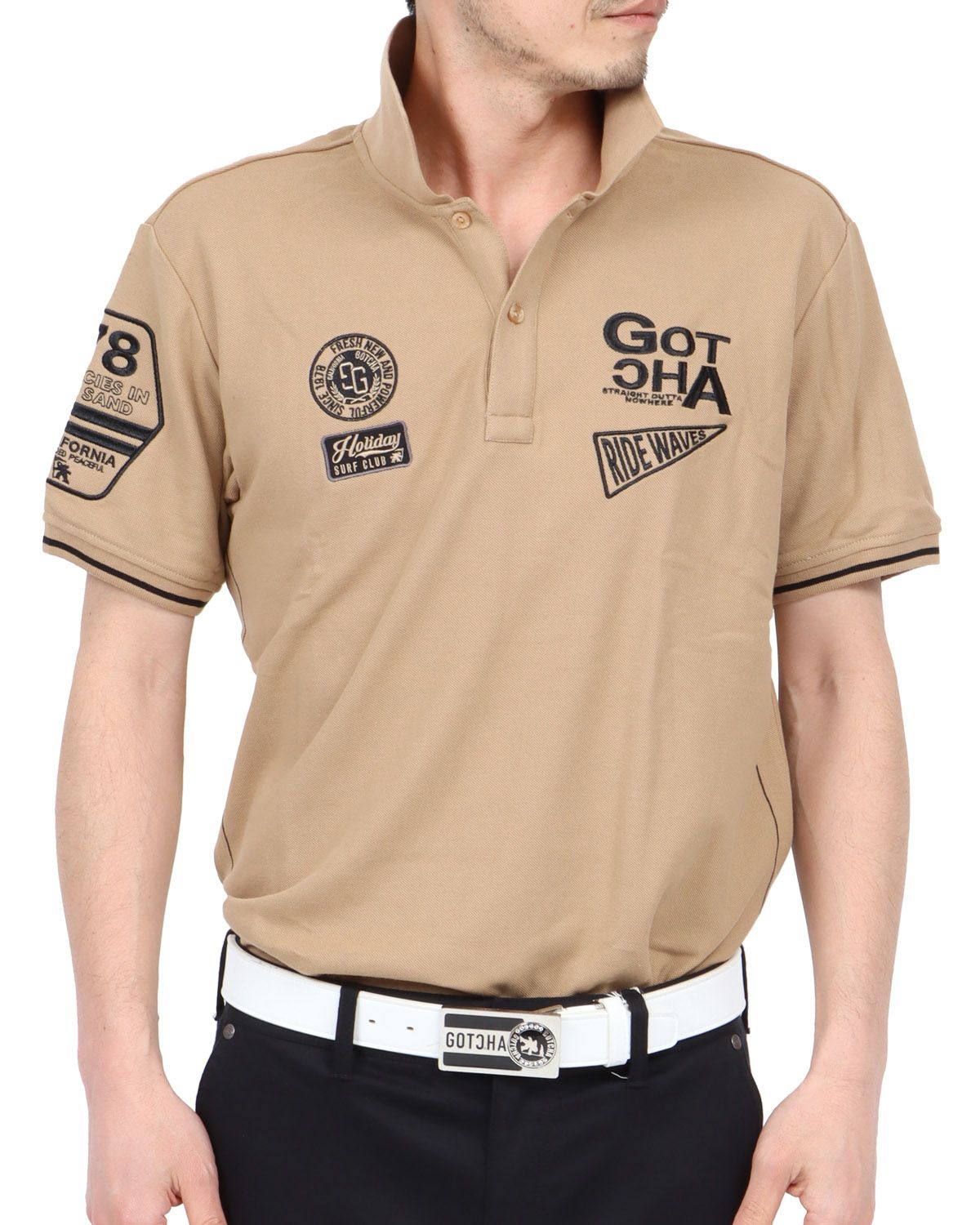 ベージュ：180cm67kg(Lサイズ着用)