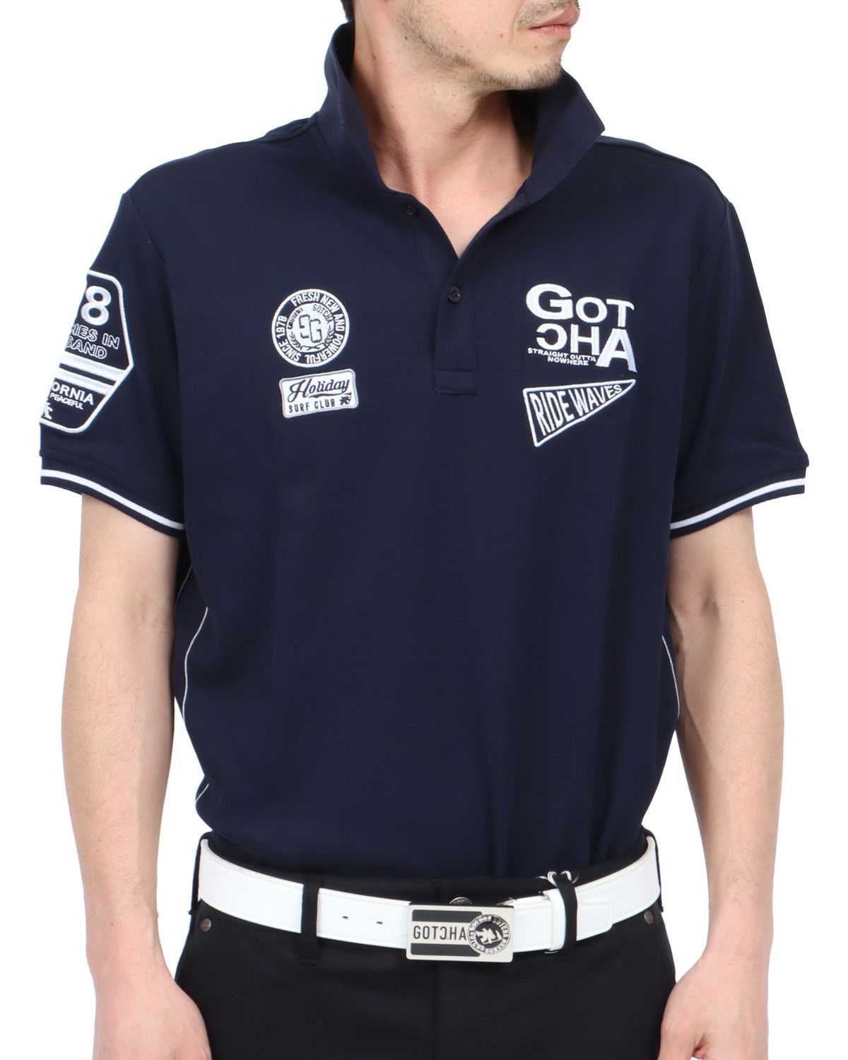 ネイビー：180cm67kg(Lサイズ着用)