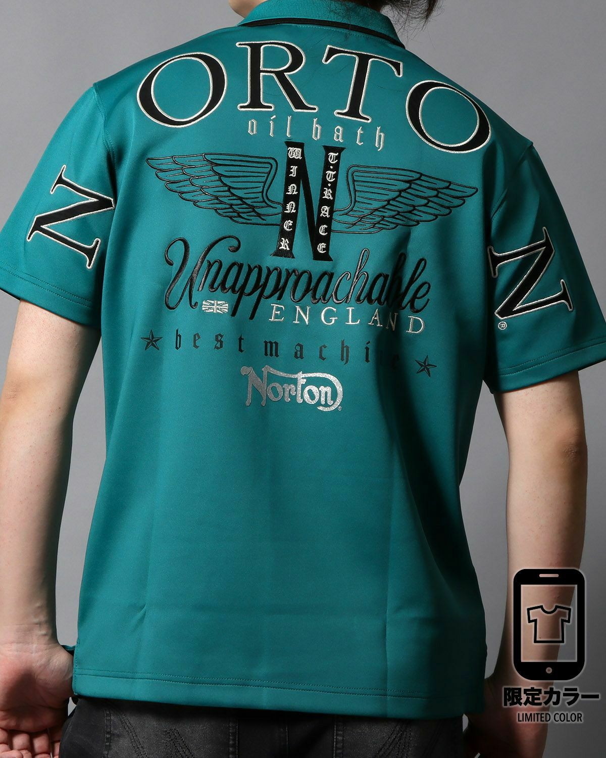 エメラルドグリーン：178cm/75kg(Lサイズ着用)