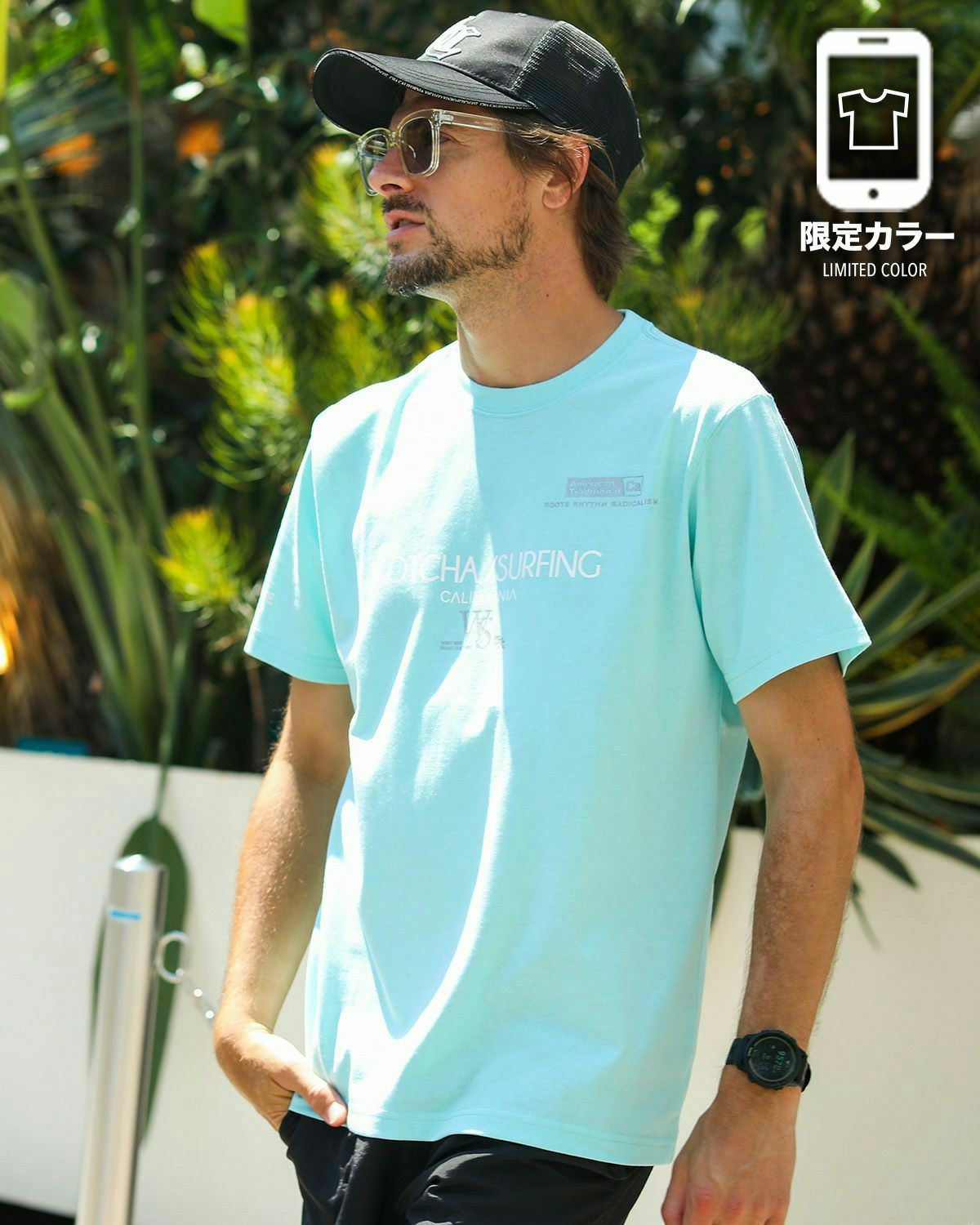 ミントグリーン：183cm/70kg(Lサイズ着用)