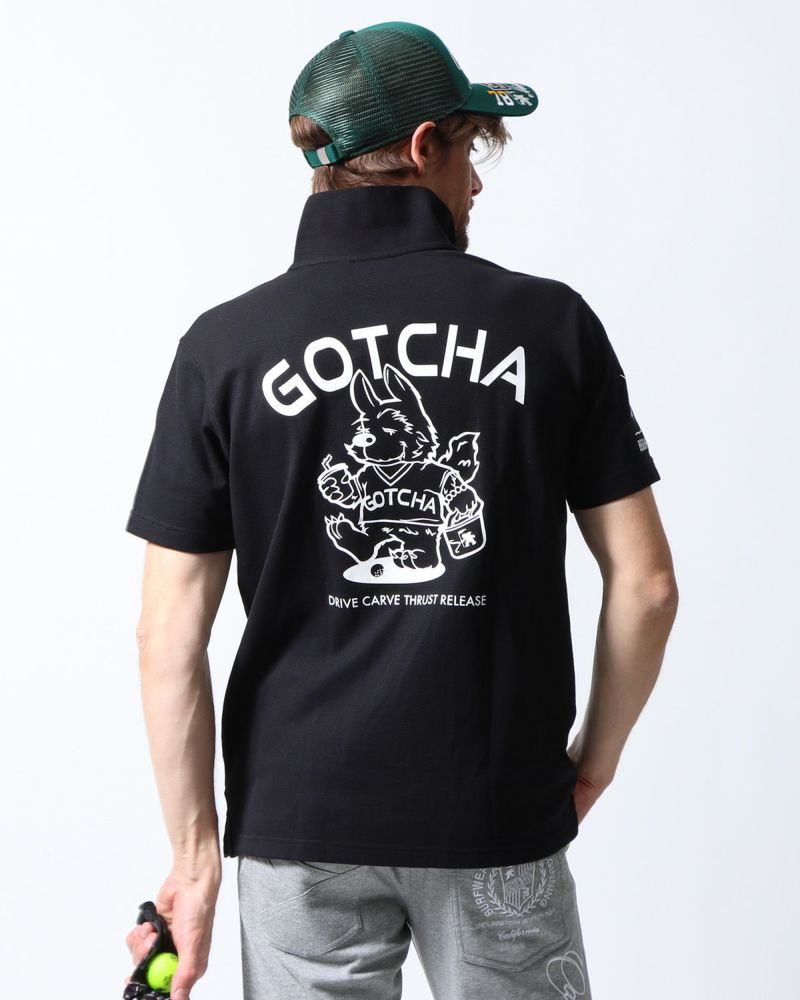 GOTCHA GOLF] ドライ リミテッド 鹿の子 ウルフ ロゴ ポロシャツ