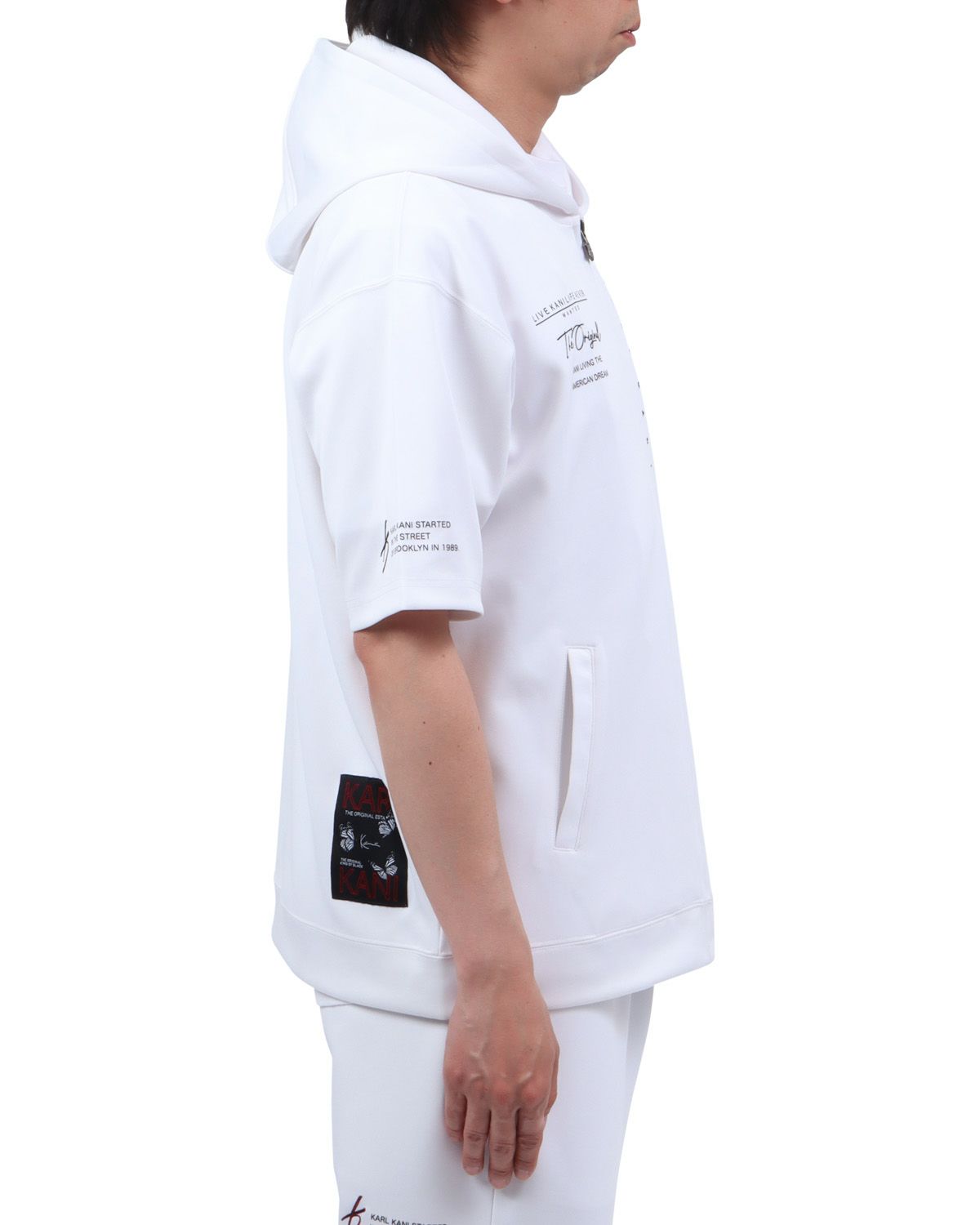 ホワイト：174cm62kg(Lサイズ着用)