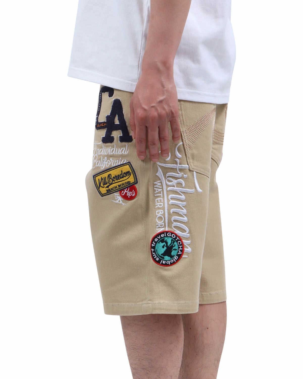 ベージュ：174cm62kg(Lサイズ着用)