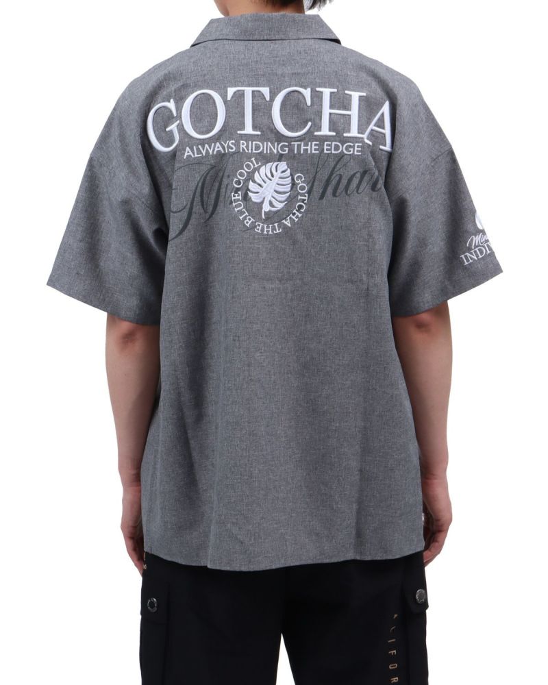 GOTCHA] ドロップショルダー リネンライク リーフ 半袖 シャツ