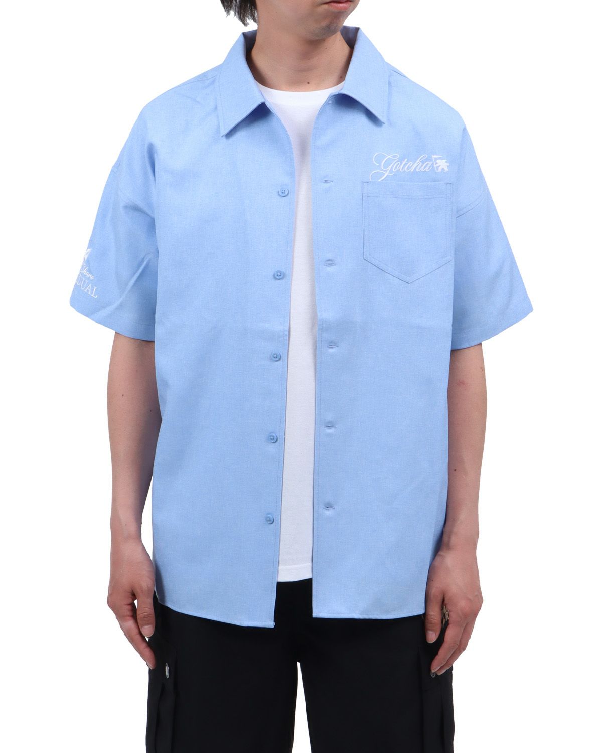 ライトブルー：174cm62kg(Lサイズ着用)