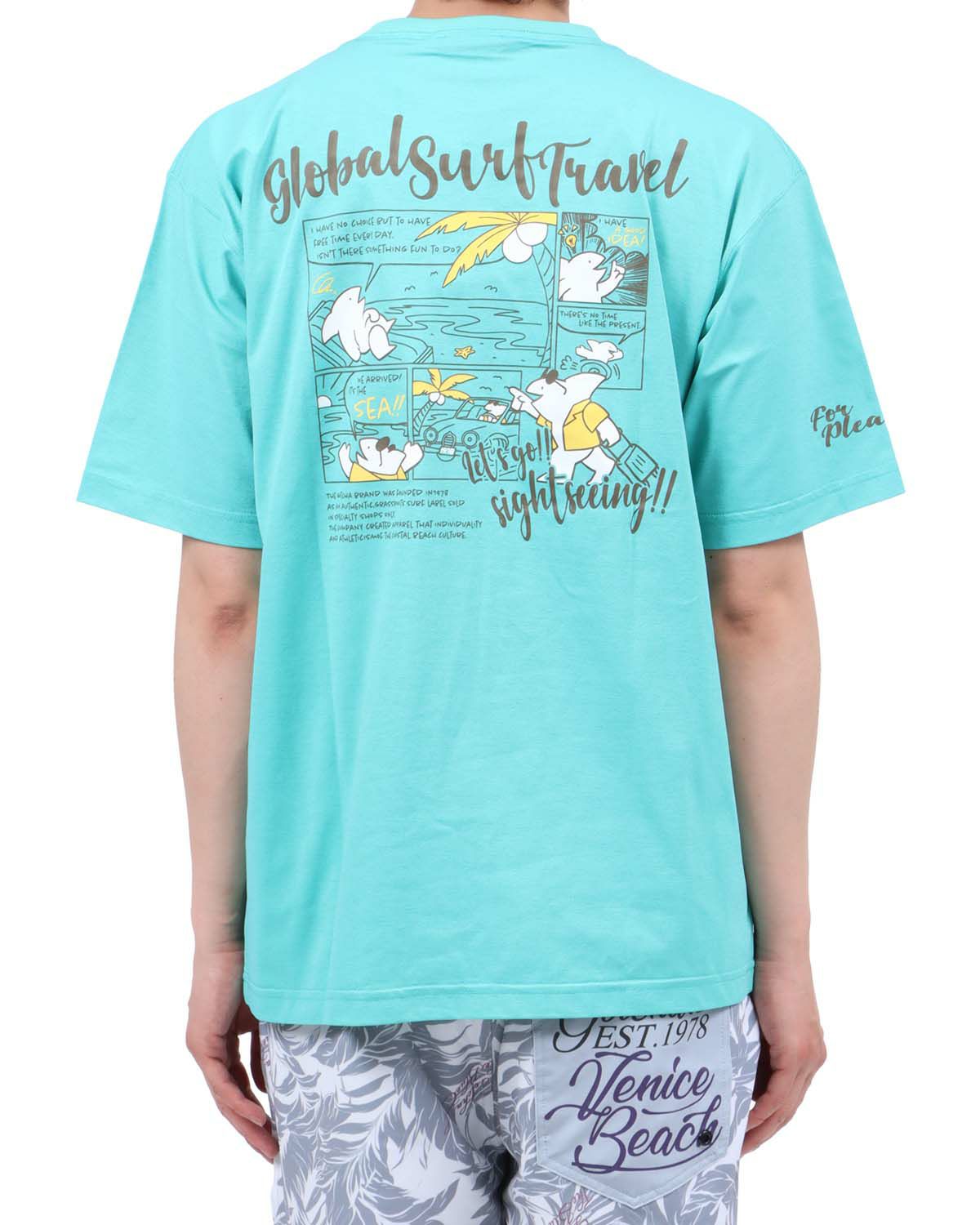 エメラルドグリーン：174cm62kg(Lサイズ着用)