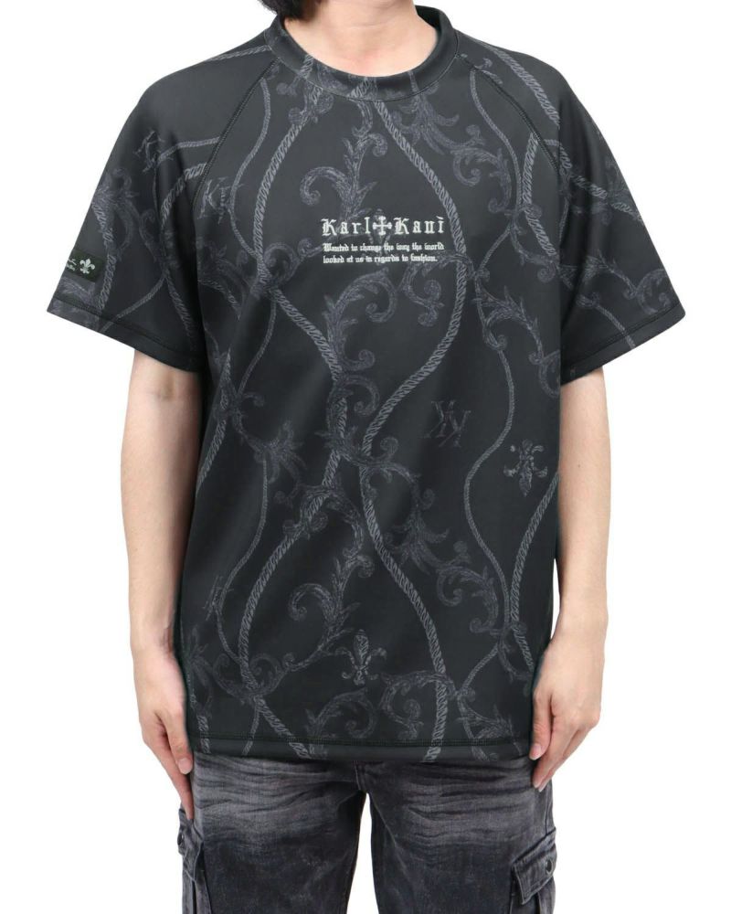 全信頼を寄せる Karl Kani] ドライ 総柄 ラグラン ドロップショルダー Tシャツ 靴