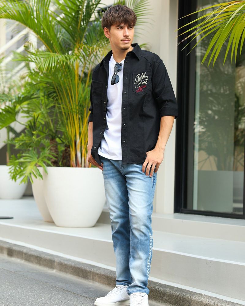 インディゴ：180cm/70kg(Mサイズ着用)