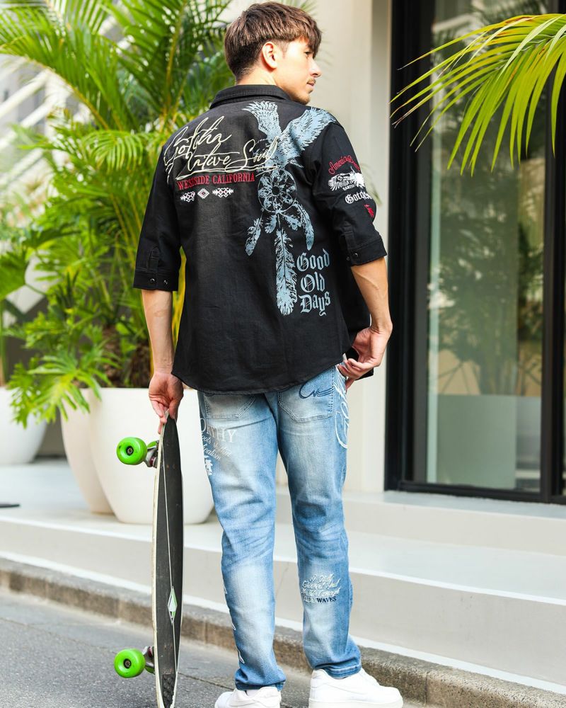 インディゴ：180cm/70kg(Mサイズ着用)