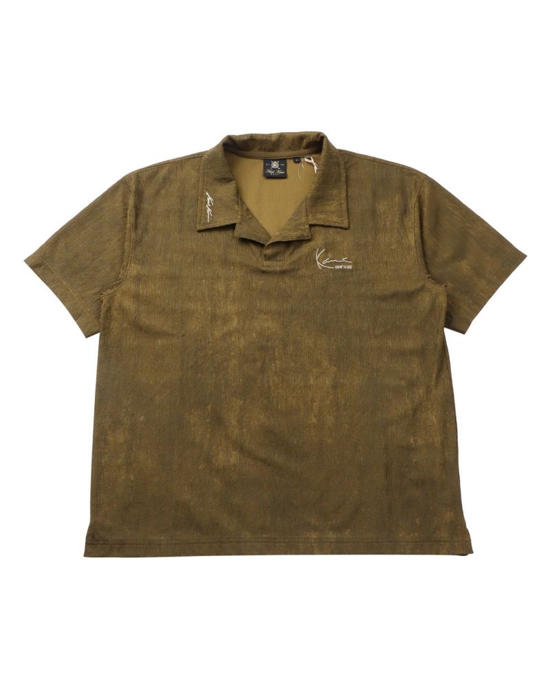 超美品】アニューゴルフ 襟付半袖シャツ カーキ×黒 襟スタッズ ANEW 超