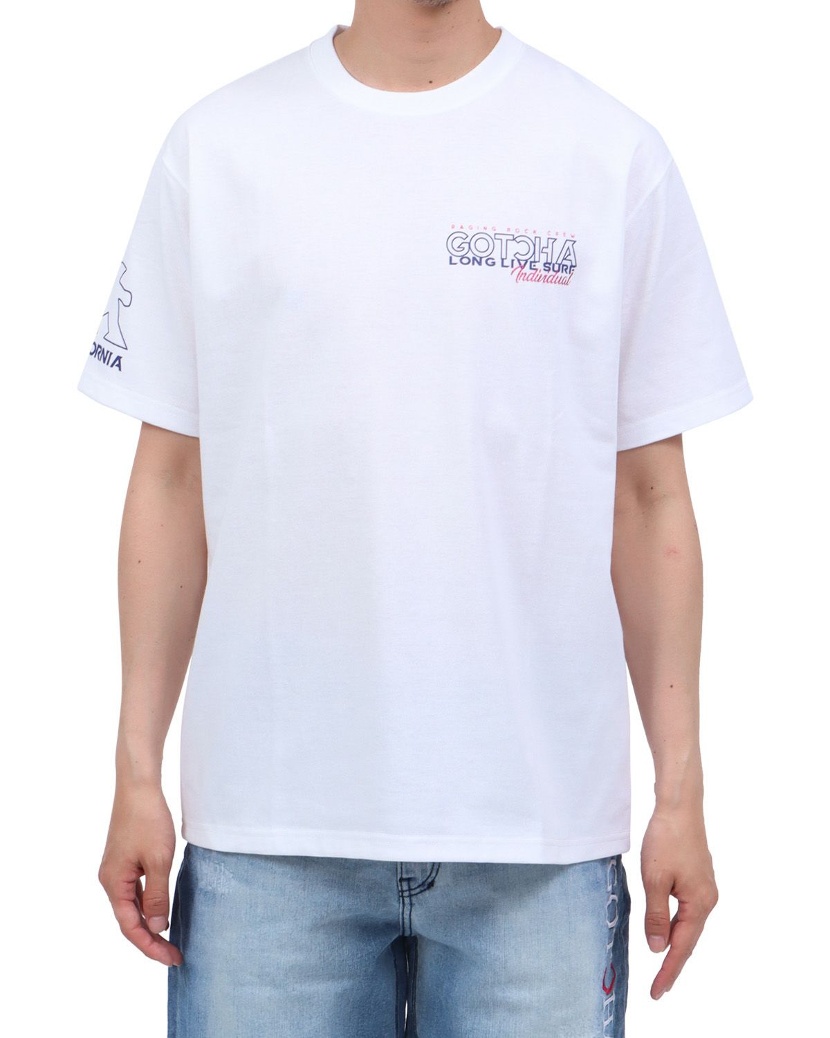 ホワイト：174cm62kg(Lサイズ着用)