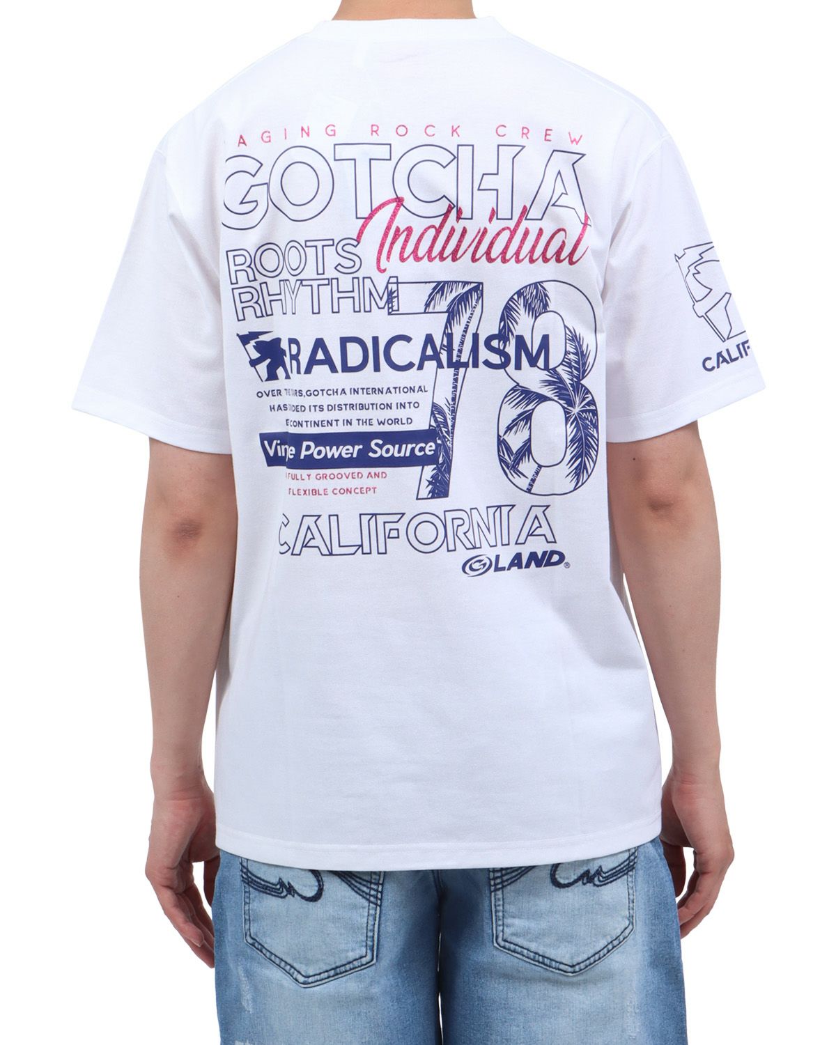 ホワイト：174cm62kg(Lサイズ着用)