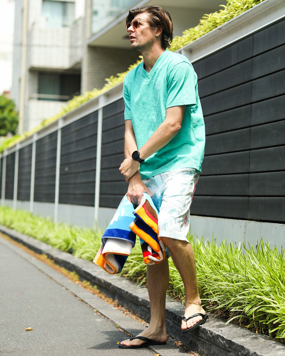 ミントグリーン：183cm/70kg(Lサイズ着用)