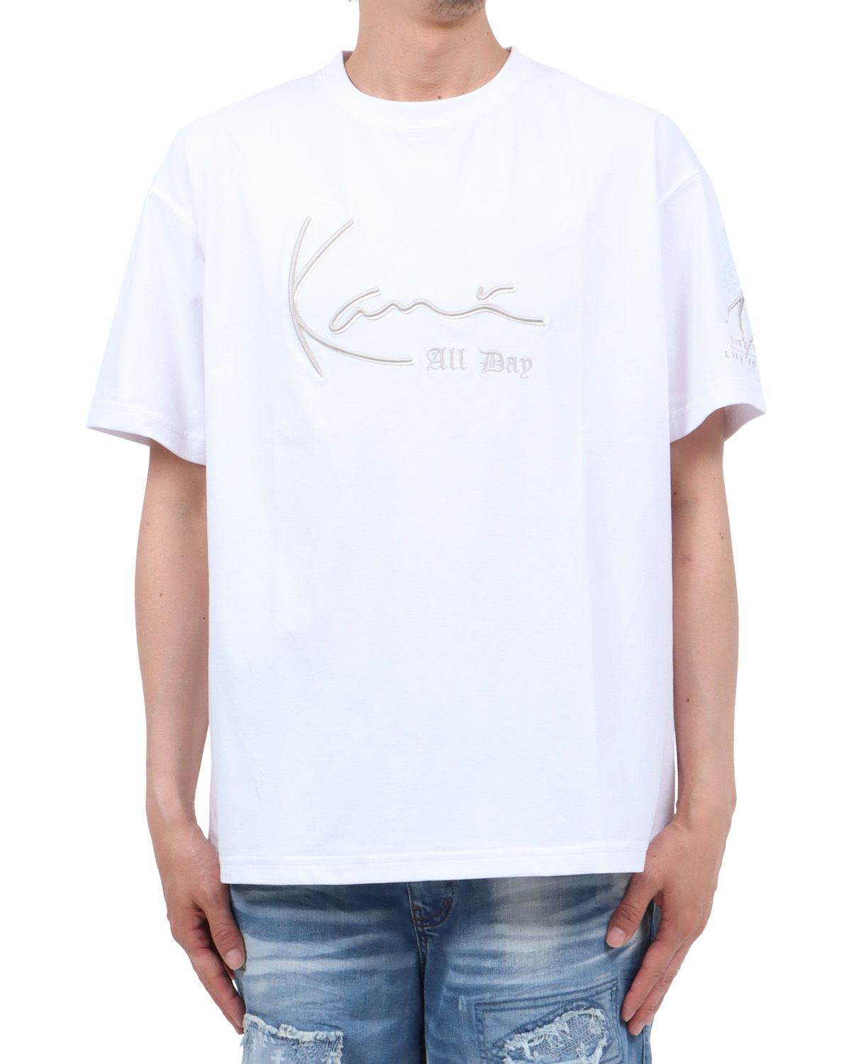 ホワイト：174cm62kg(Lサイズ着用)