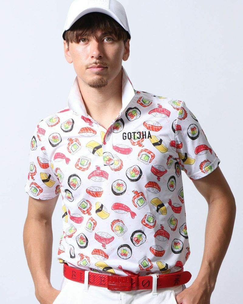 ドライ UVカット 寿司 総柄 ポロシャツ