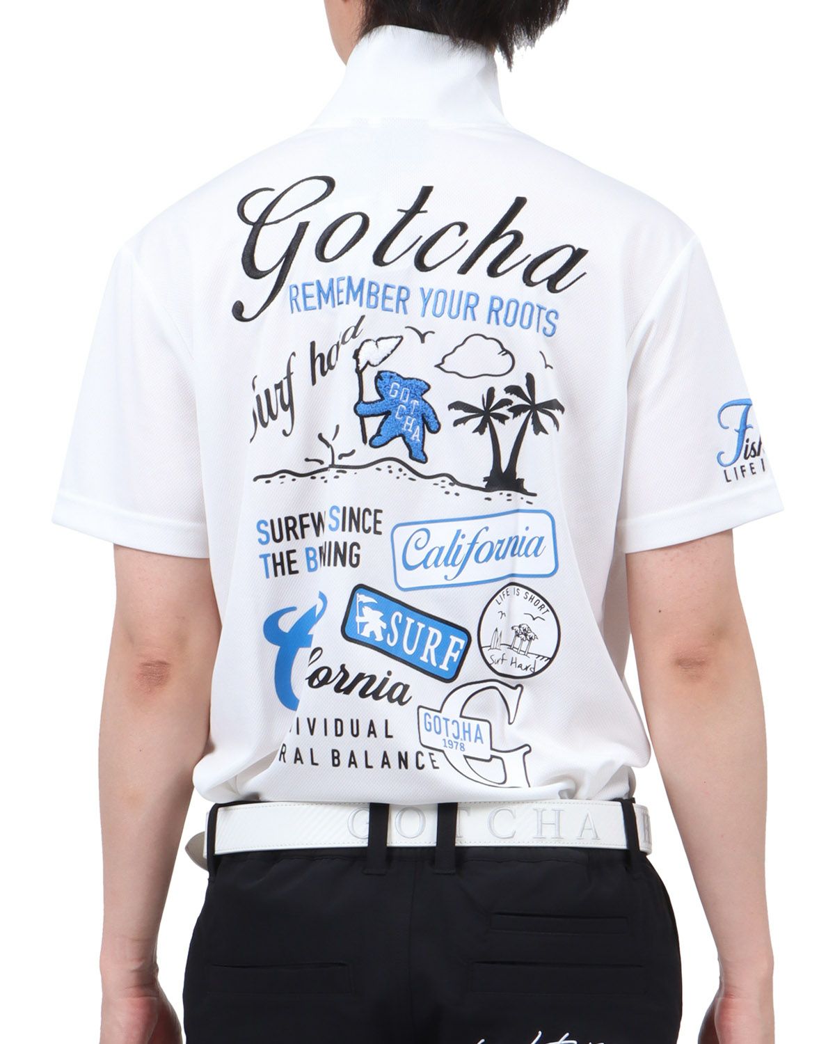 ホワイト：174cm62kg(Lサイズ着用)