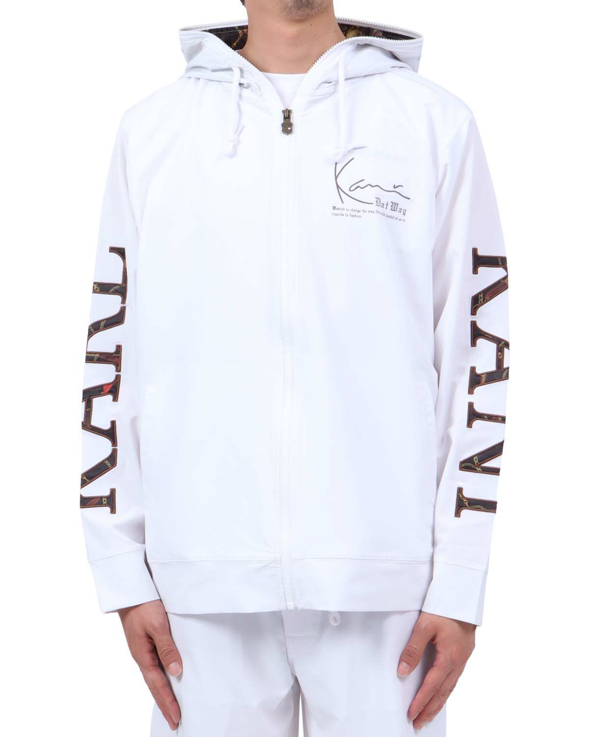 ホワイト：174cm62kg(Lサイズ着用)