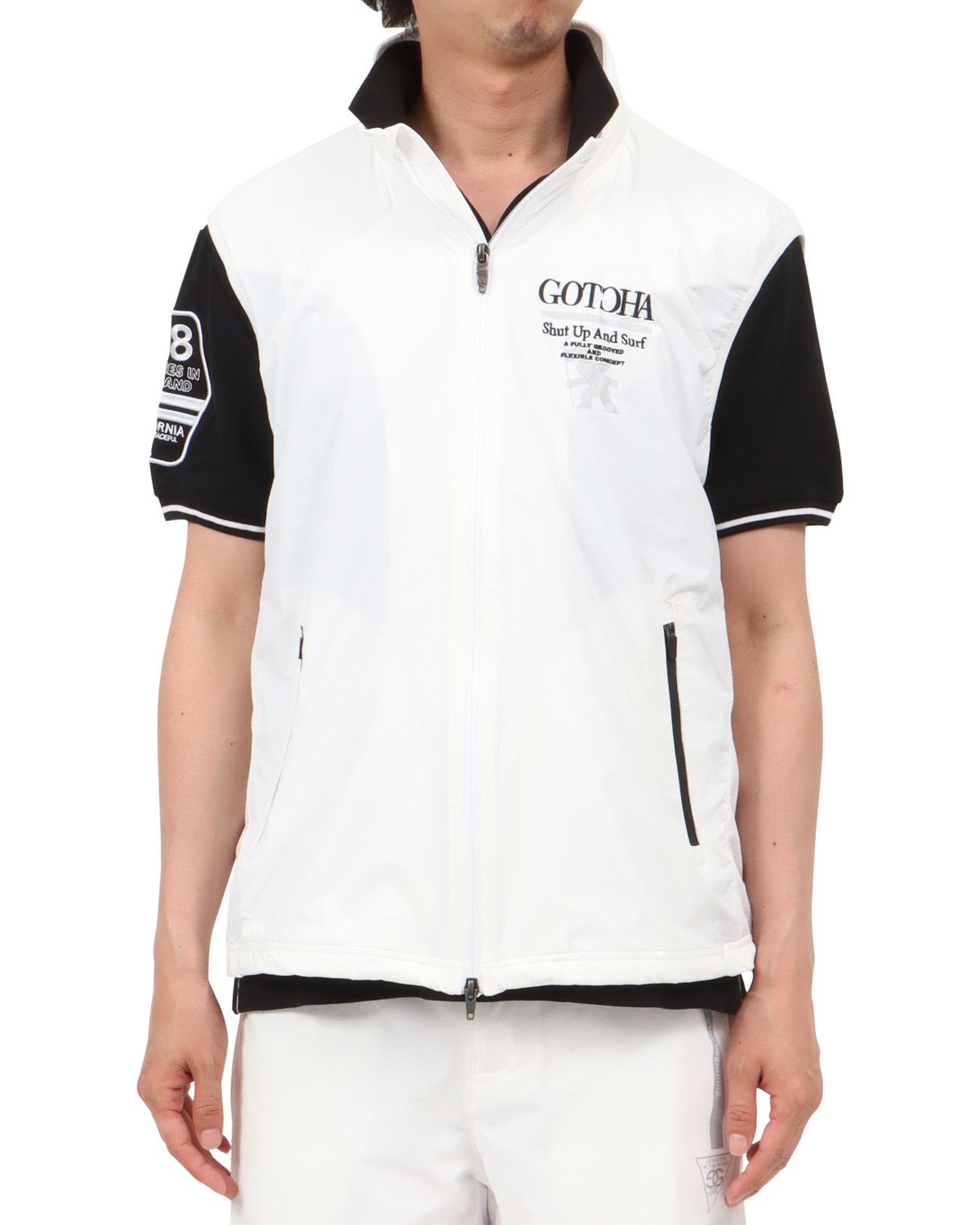 ホワイト：174cm62kg(Lサイズ着用)