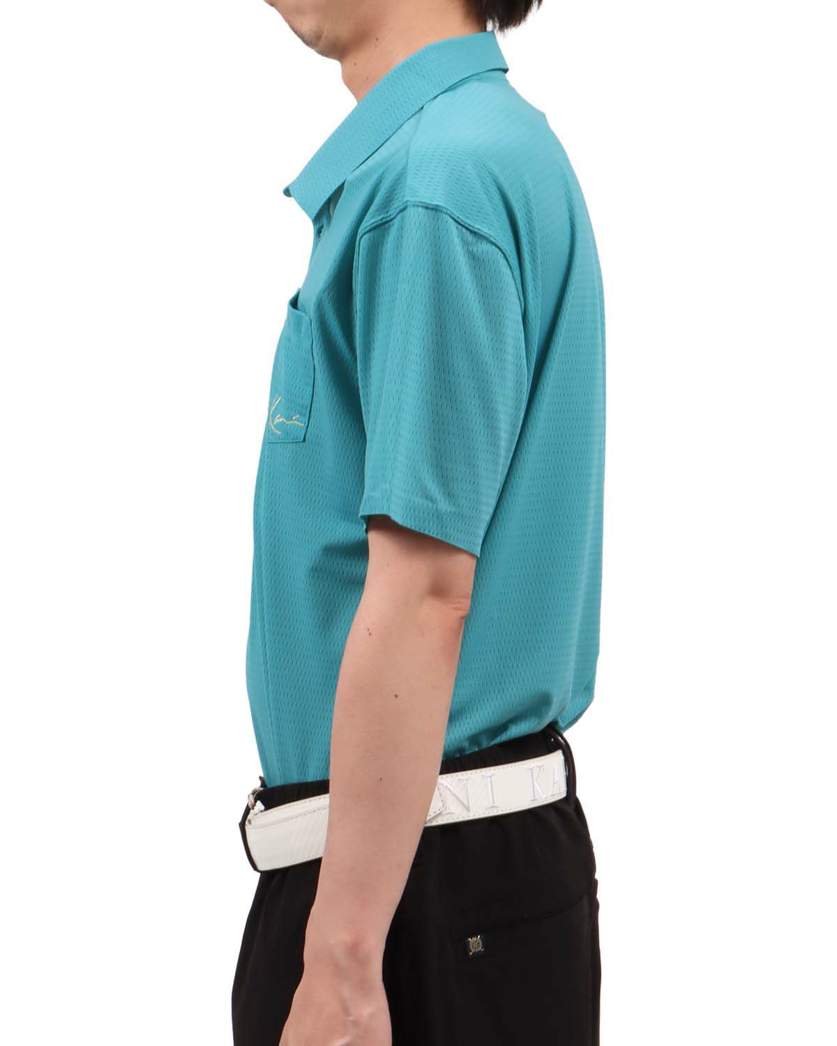 エメラルドグリーン：174cm62kg(Lサイズ着用)