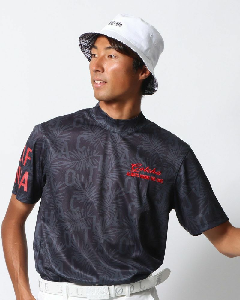GOTCHA GOLF] デオドラント リーフ 総柄 モックネック Tシャツ