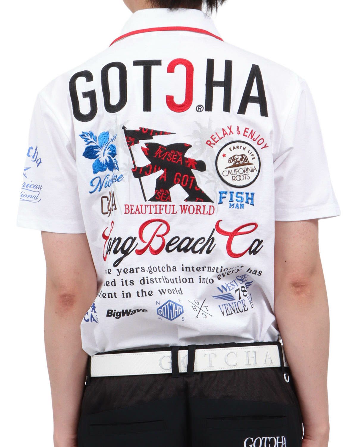 ホワイト：174cm62kg(Lサイズ着用)