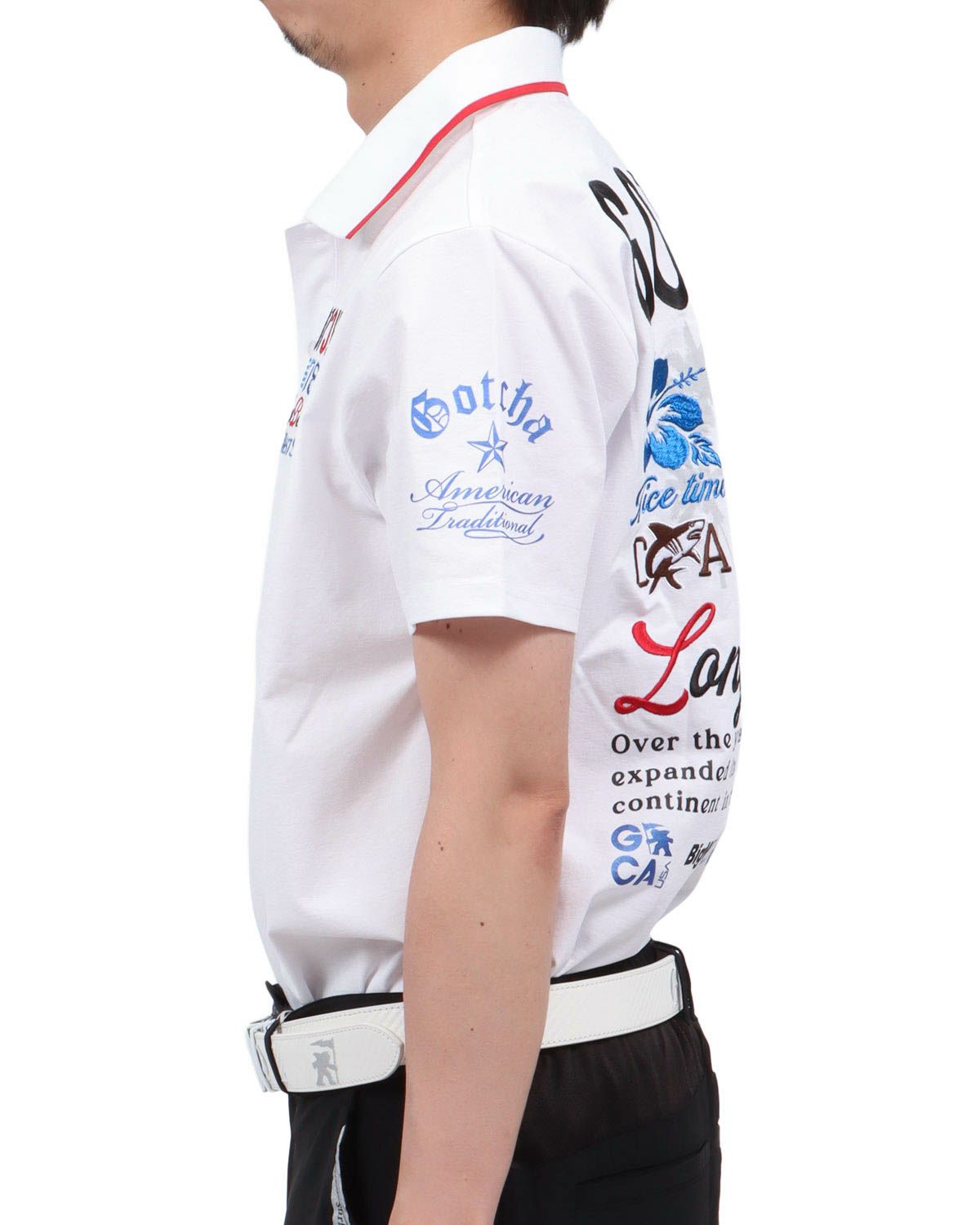 ホワイト：174cm62kg(Lサイズ着用)