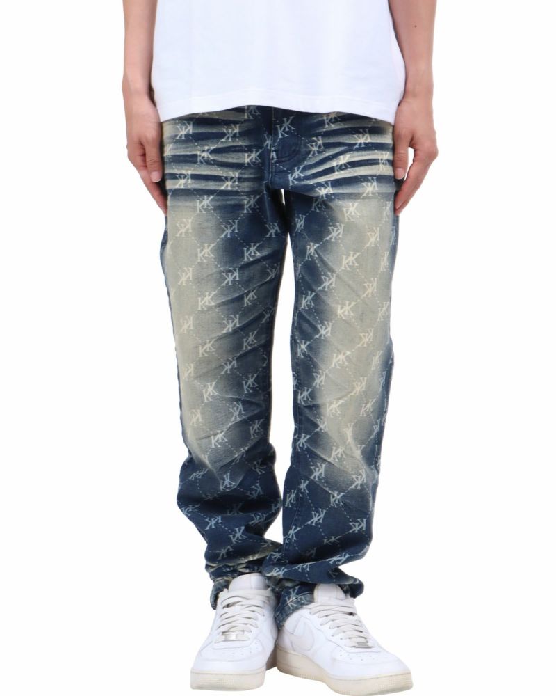 Karl Kani] ストレッチ レーザー モノグラム デニムパンツ