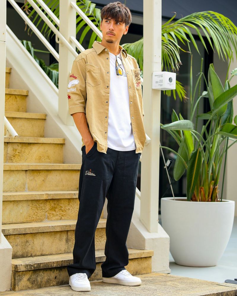 ベージュ：180cm/70kg(Lサイズ着用)