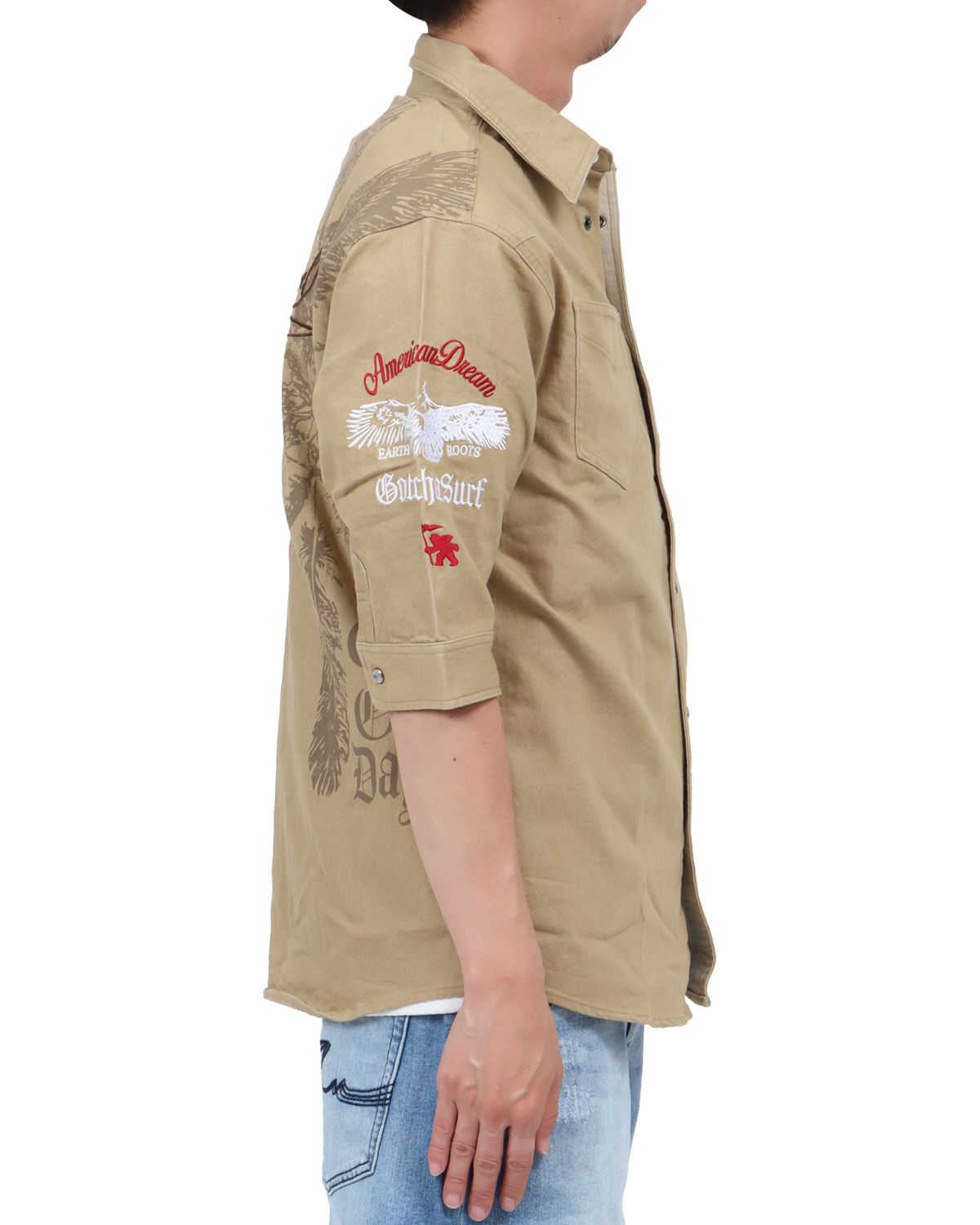 ベージュ：174cm62kg(Lサイズ着用)