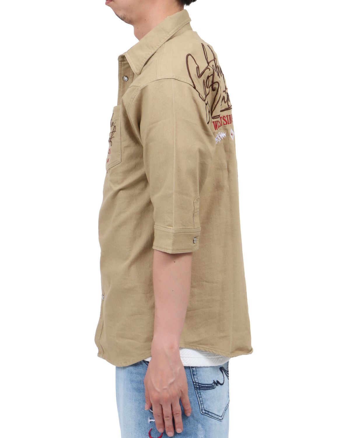 ベージュ：174cm62kg(Lサイズ着用)