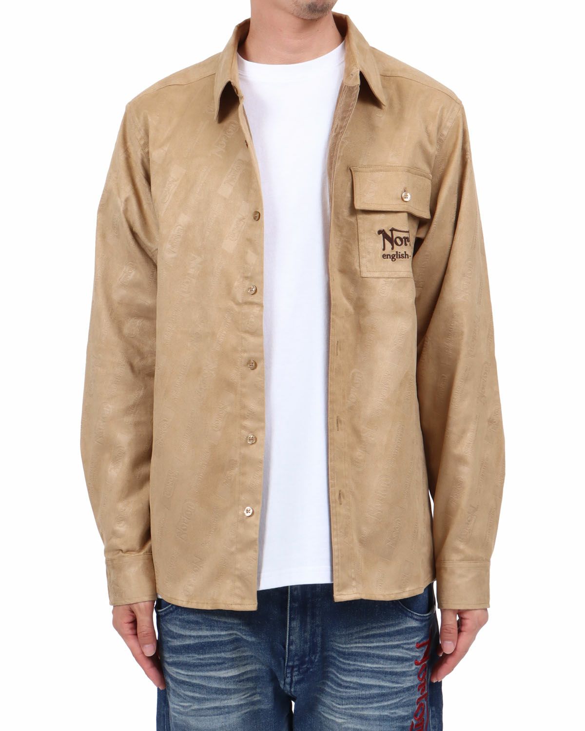 ベージュ：174cm62kg(Lサイズ着用)