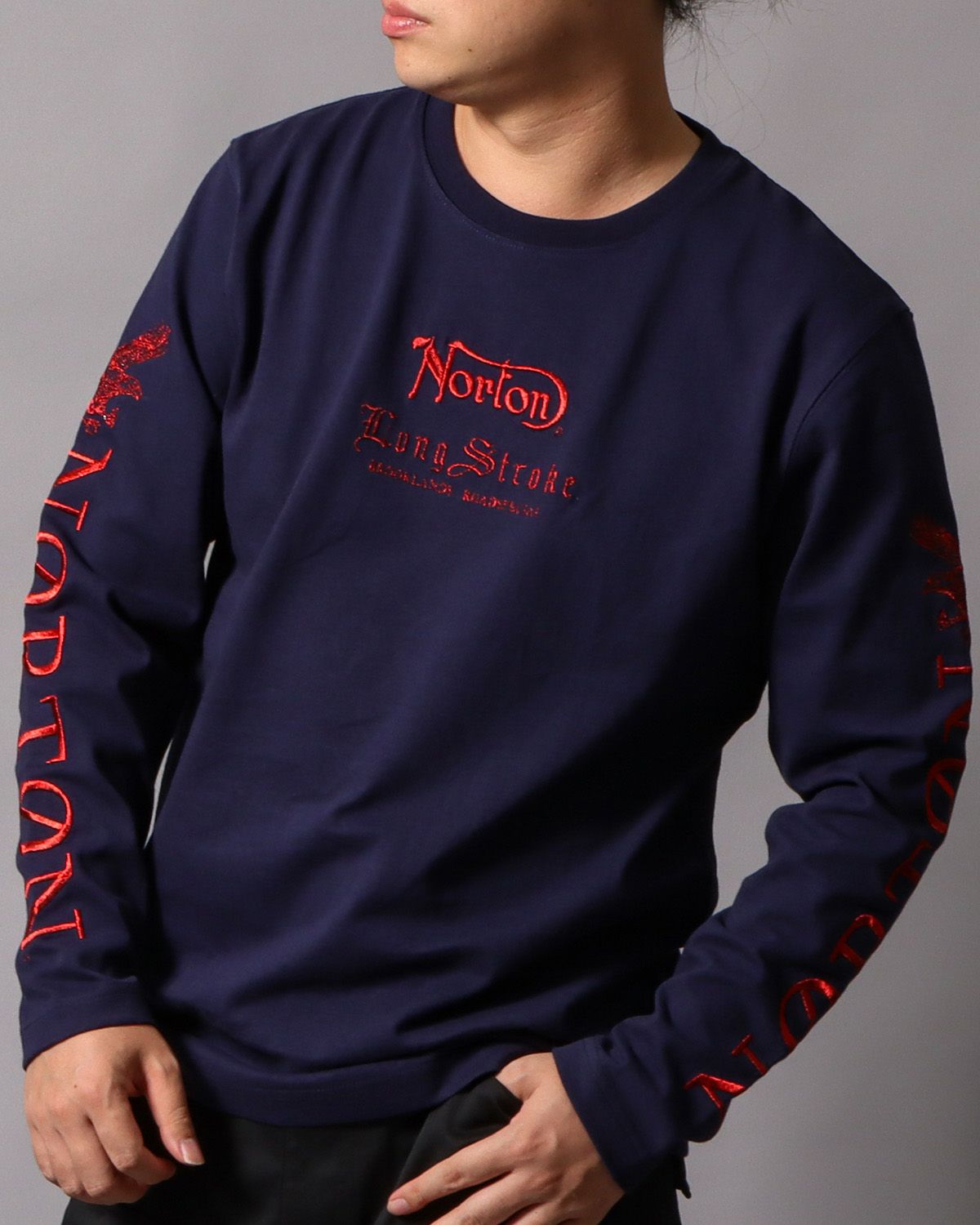 ネイビー：178cm/75kg(Lサイズ着用)