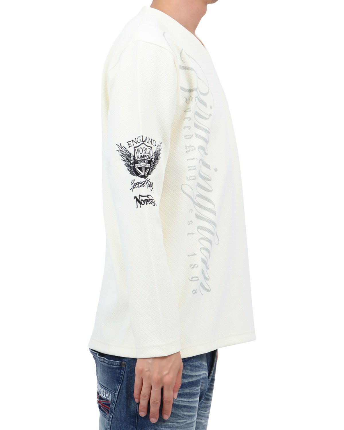 ホワイト：174cm62kg(Lサイズ着用)