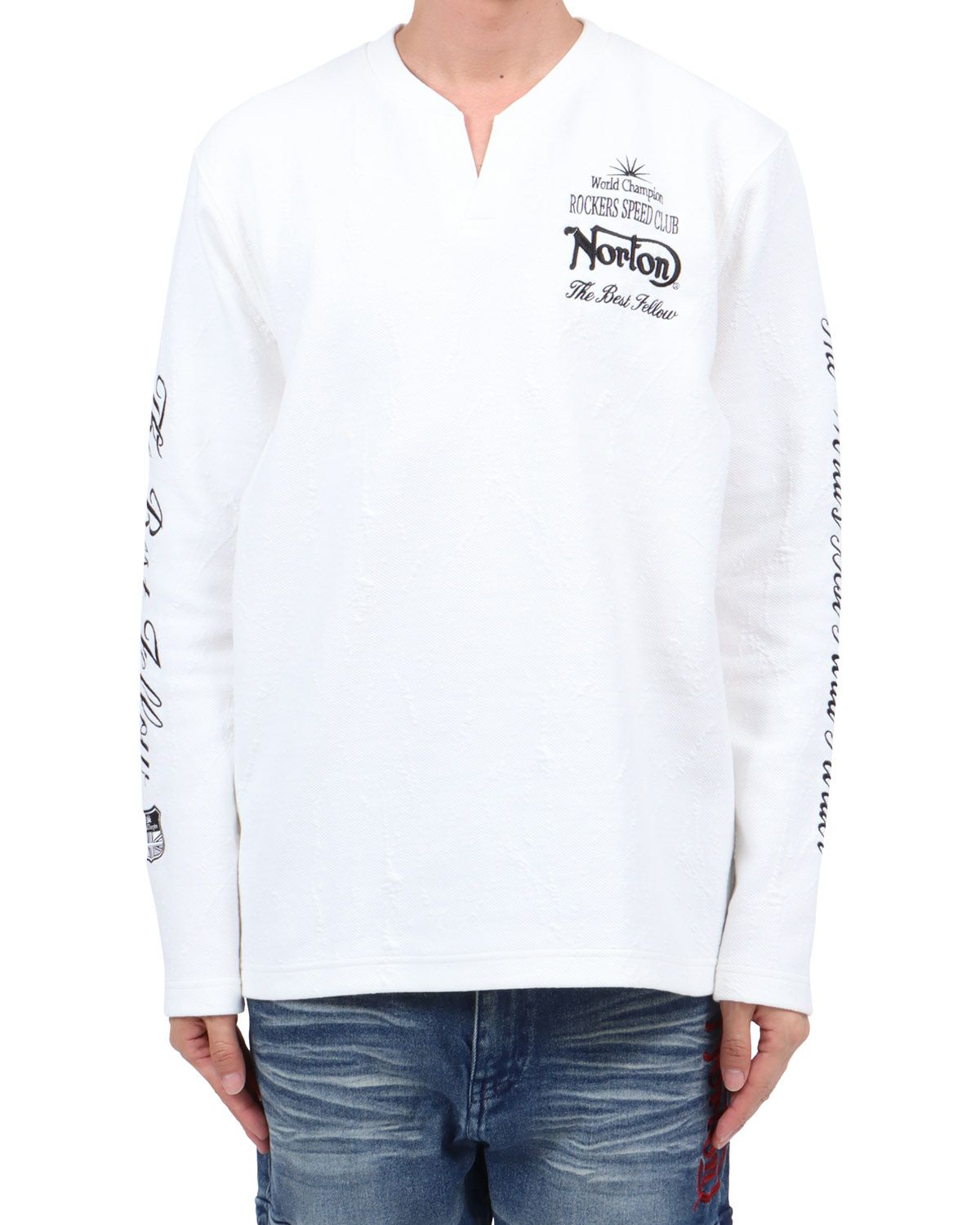 ホワイト：174cm62kg(Lサイズ着用)