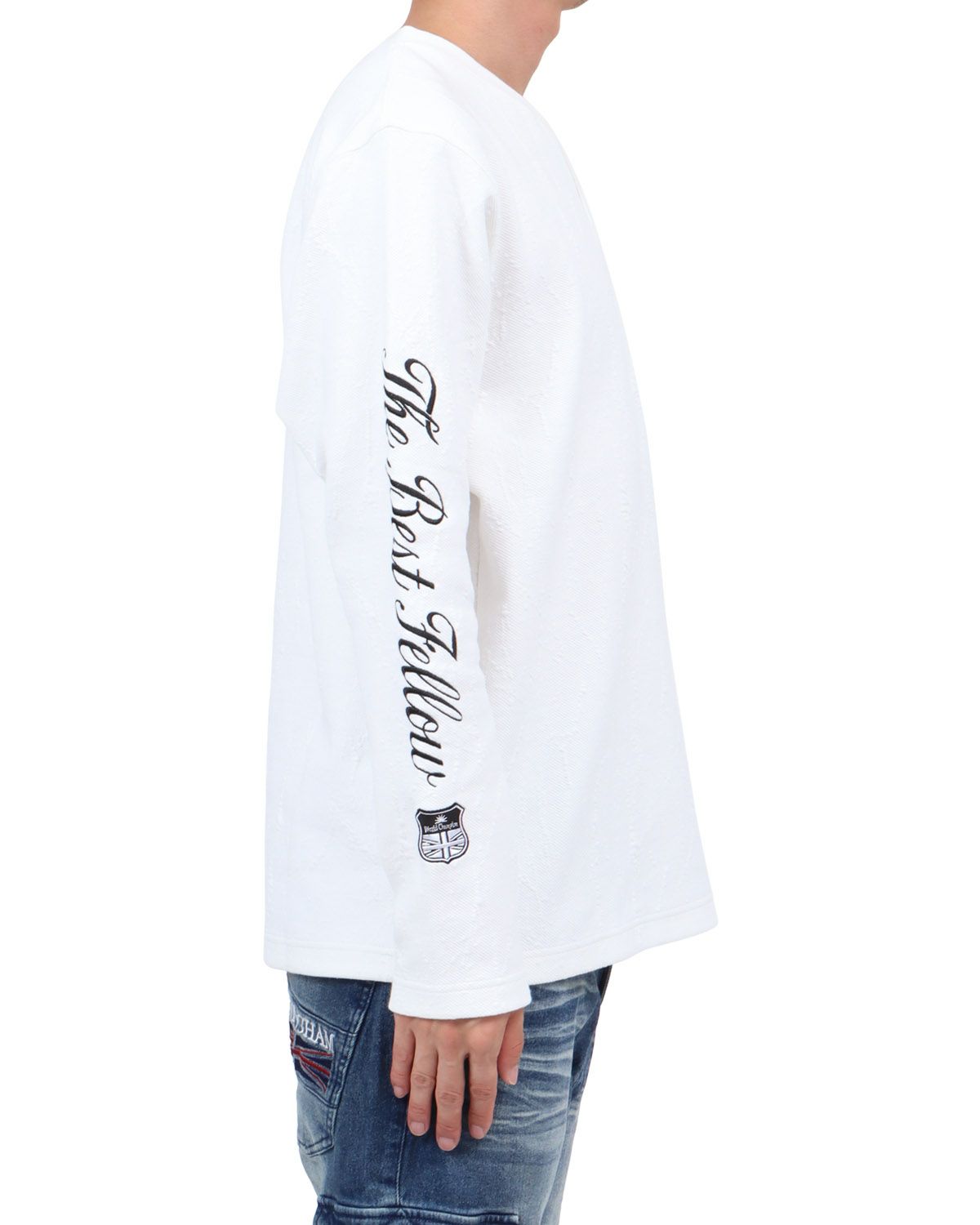 ホワイト：174cm62kg(Lサイズ着用)