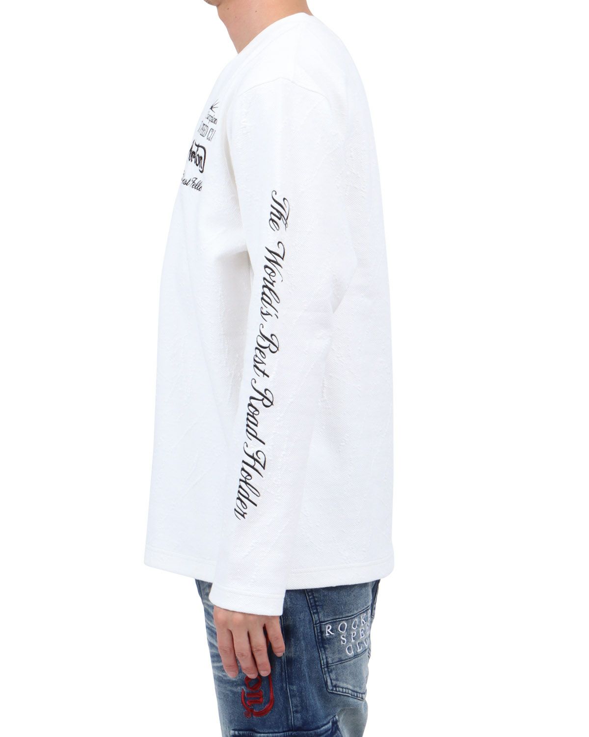 ホワイト：174cm62kg(Lサイズ着用)