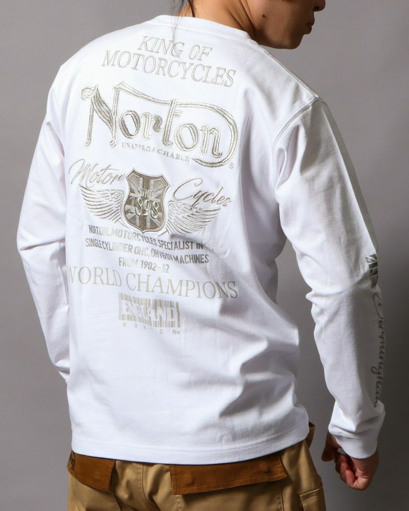 Norton ENGLAND お洒落なロゴ刺繍パンツ　白　M Norton ENGLAND お洒落なロゴ刺繍パンツ 白 M