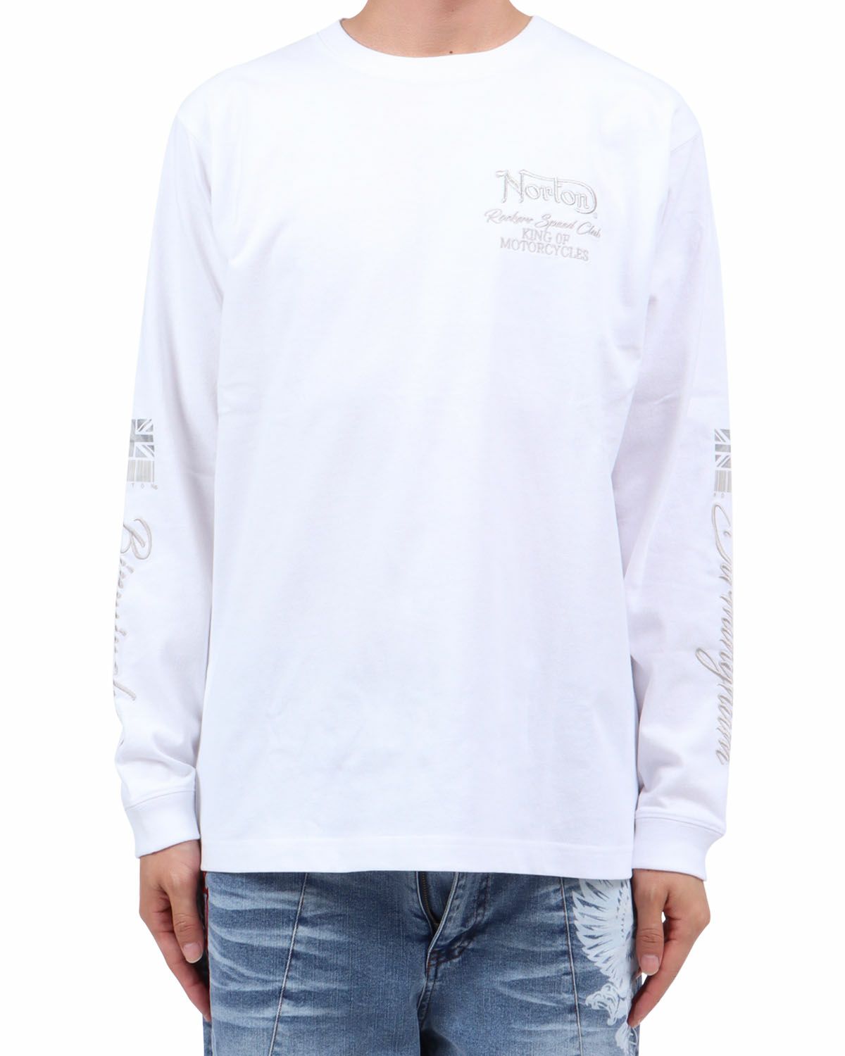 ホワイト：174cm62kg(Lサイズ着用)