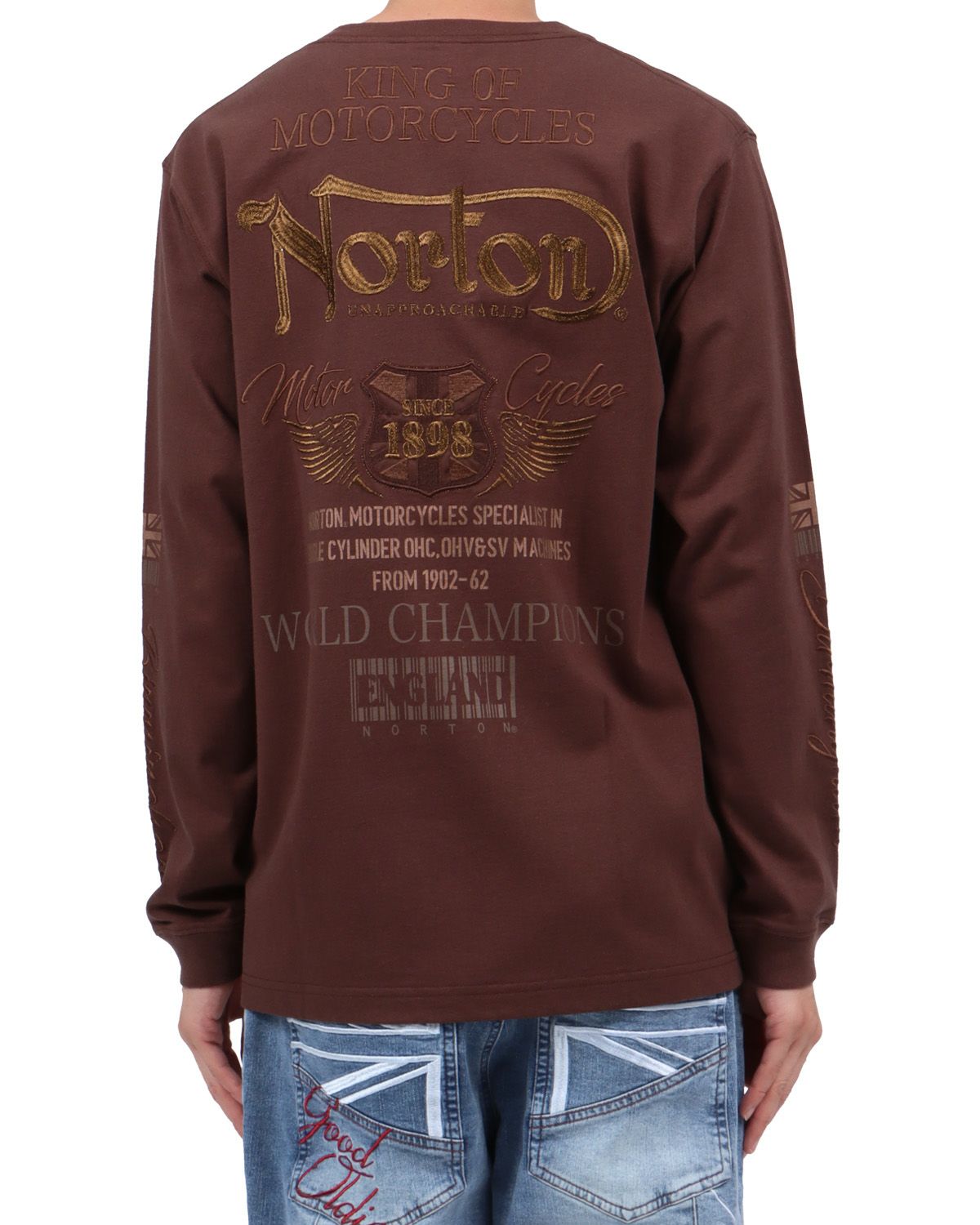 ブラウン：174cm62kg(Lサイズ着用)